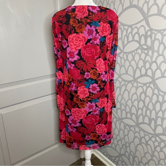 The Get Size L Dress Long Sleeve Roses Black Red Cut Out Sheer Body-con Pencil. - Picture 7 of 9